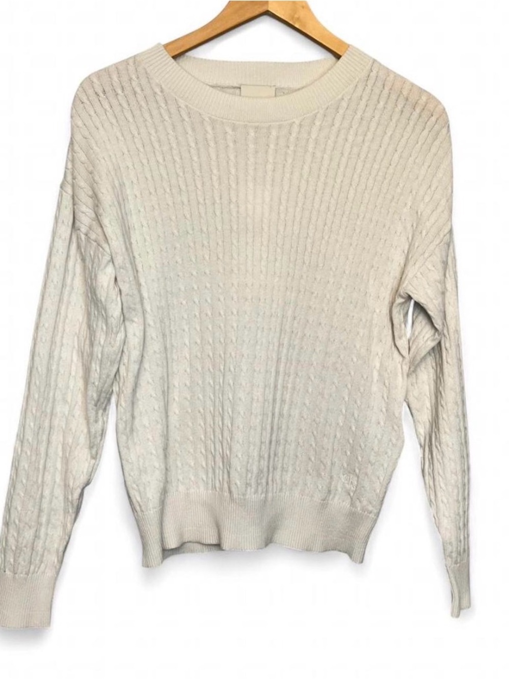 NWT Calvin Klein Cream Cable Knit Crewneck Sweater Medium Quiet Luxury Preppy